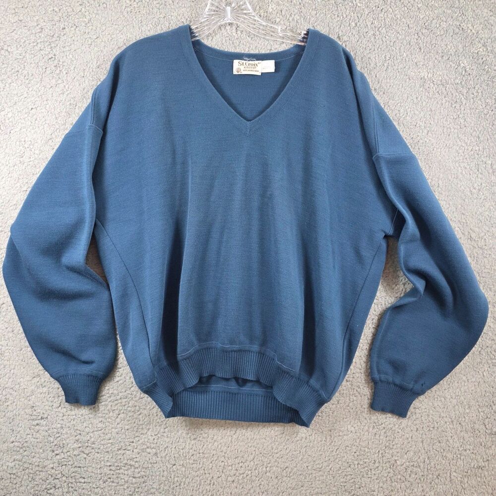 St Croix Knits Men's Navy Blue Long Sleeve 100% Wool Made in USA Size S *FLAWS*